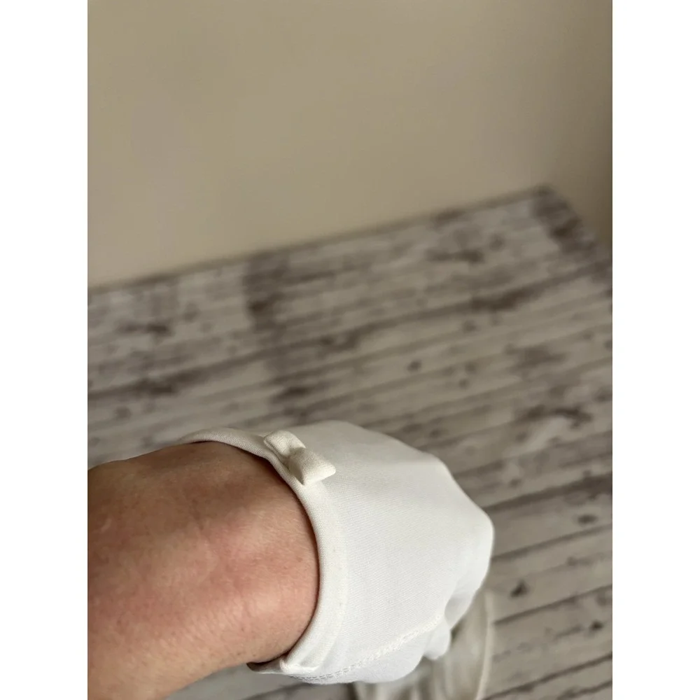 Vintage 1950s White Cotton Gloves Bows Wedding Wrist Length 9